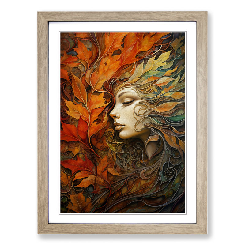 Leaf Symbolism No.2 - Single Picture Frame Print on Wood, Oak , 64cm H x 46cm W x 2cm D