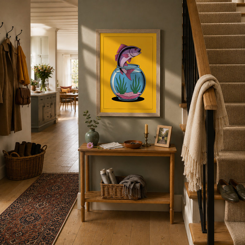 Fish in Flight Modern - Framed Print, A3 - 42.0 x 29.7 cm, Oak