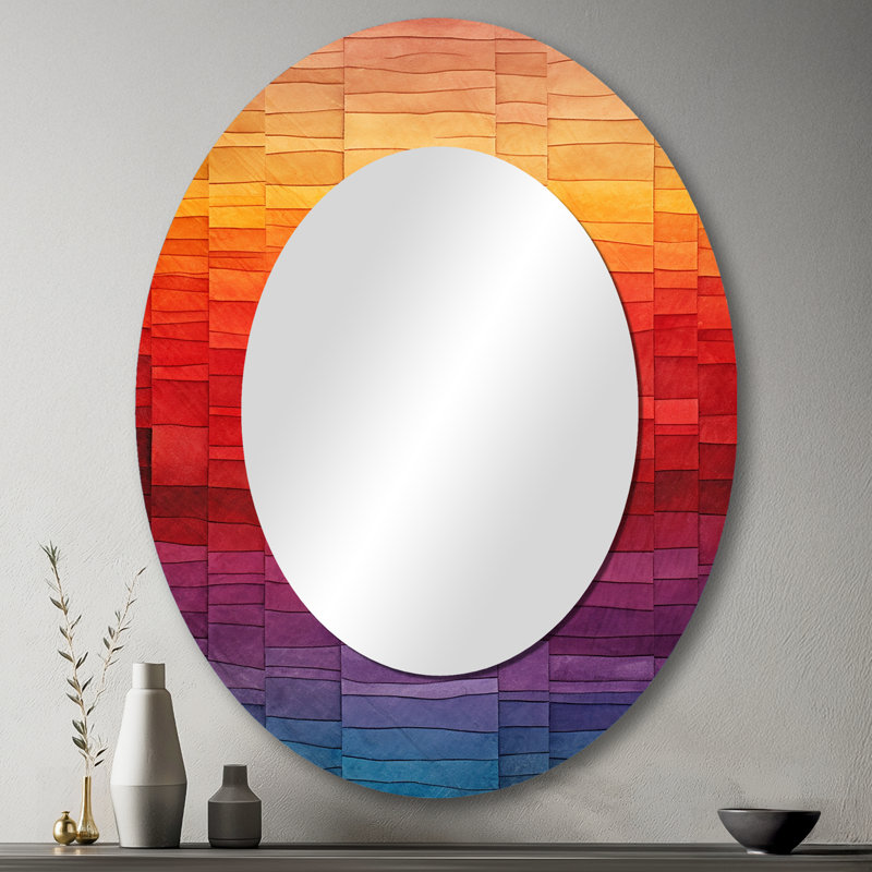 Cubic Rainbow Seven Lines - Red Oval Wall Mirror Decor, 43" H x 33" W