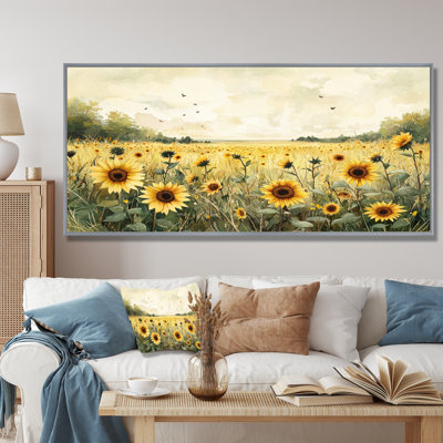 Dovonte rétro prairie tournesols campagne II - tournesols, art mural