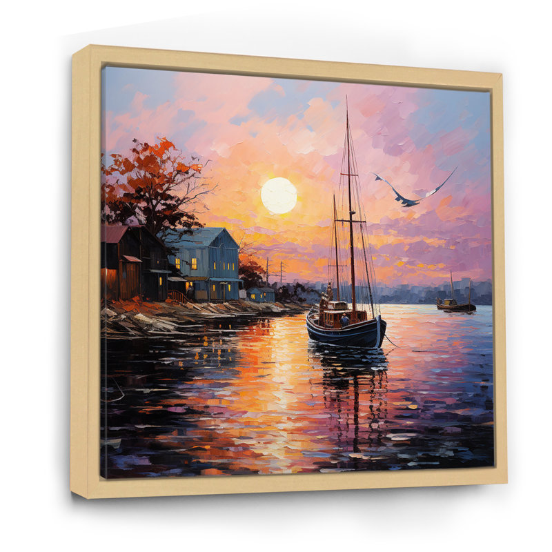 Port Portside Harmony Pointillism - reproduction sur toile, H 36 po x l 36 po x P 1,5 po, Cadre naturel flottant