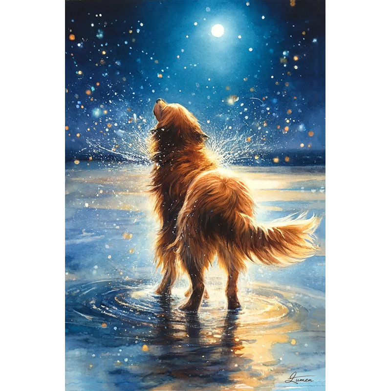 «Moonglow Serenade - Nocturnal Canine Watercolor Art» sur toile, H 36 po x l 24 po x P 1,5 po