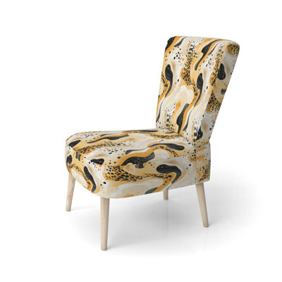 Orange And Black Modern Cheetah Print - Upholstered Glam Side Chair, Orange Accent Chair