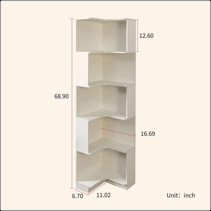 Étagère d'angle avec bibliothèque à 5 niveaux avec chicane