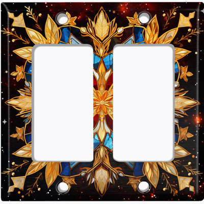 Metal Light Switch Plate Cover; US Standard Size 2 Gang GFI Rocker - Printed Image of Stained Glass Flower