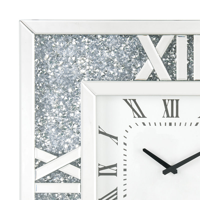 Detroit Glam Square Wall Clock in Mirrored and Faux Diamonds
