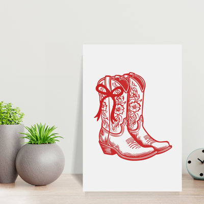 Red Cowgirl Boots with Bow Bold Minimalist Modern Coastal Wall Art Print 1 Piece Wrapped Canvas Wall Art