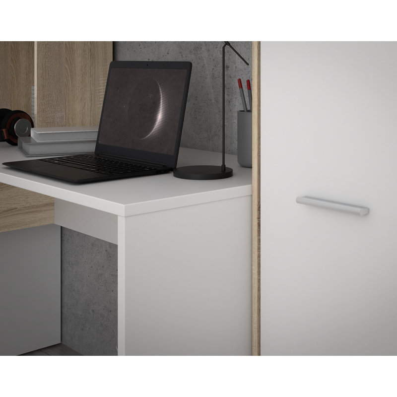 Simental L-Shape Floating Desk, Sonoma Oak/White