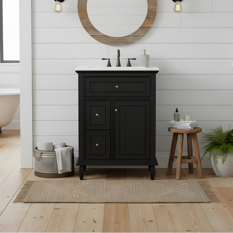 Meuble-lavabo de 24 po avec un tiroir rabattable et deux tiroirs, Noir