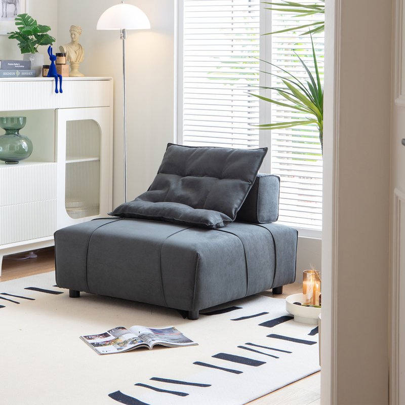 Module de canapé simple large Pellham, fauteuil d'appoint, fauteuil de salon avec canapés en forme de U, 100 % polyester gris