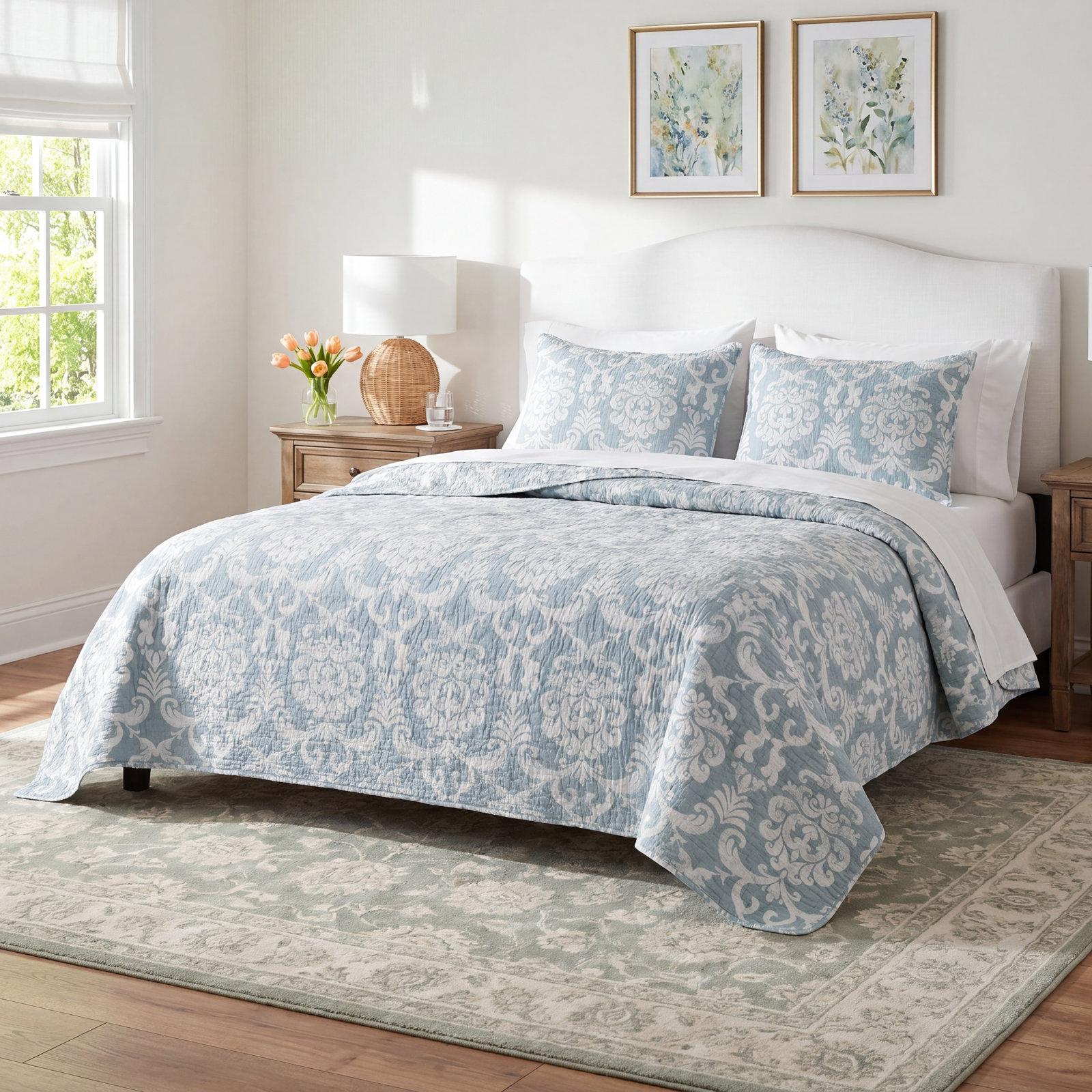 Mullane Cotton Quilt Set, Full/Queen Quilt , Blue