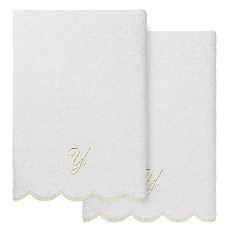Ensemble de serviettes de bain personnalisées 100% coton turque 2 pièces Linum Home Textiles ADORNIA, Blanc / beige, Y