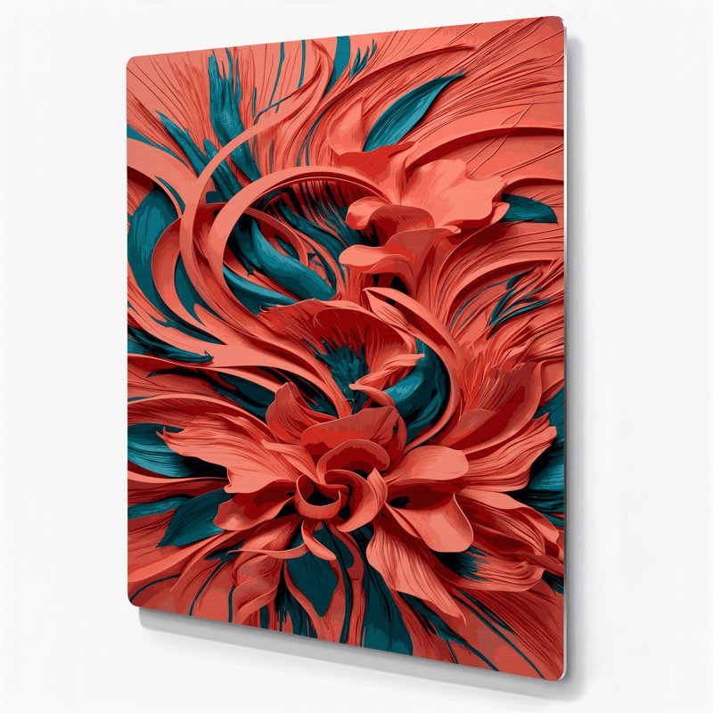 Art floral abstrait en métal rose 3, H 16 po x l 20 po