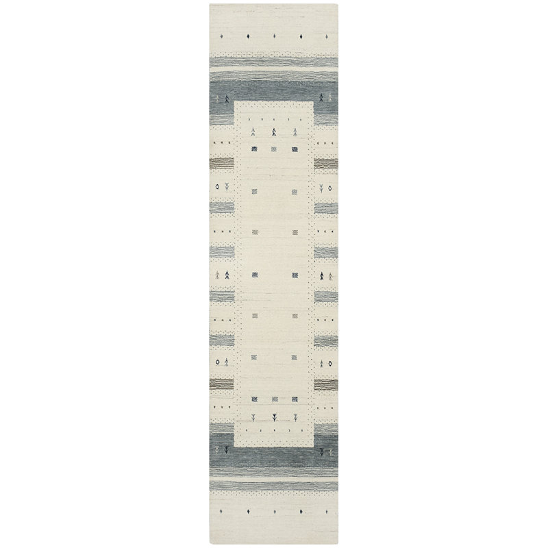 Tapis naturel et gris noué à la main de haute qualité, Tapis de couloir 2 pi 6 po x 10 pi