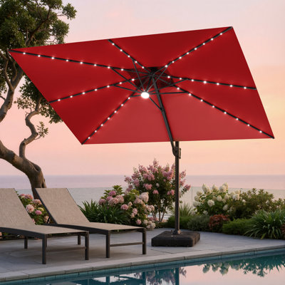 Wasif  12' X 9' Rectangular Patio Cantilever Solar Led Light Umbrella With Weighted Base