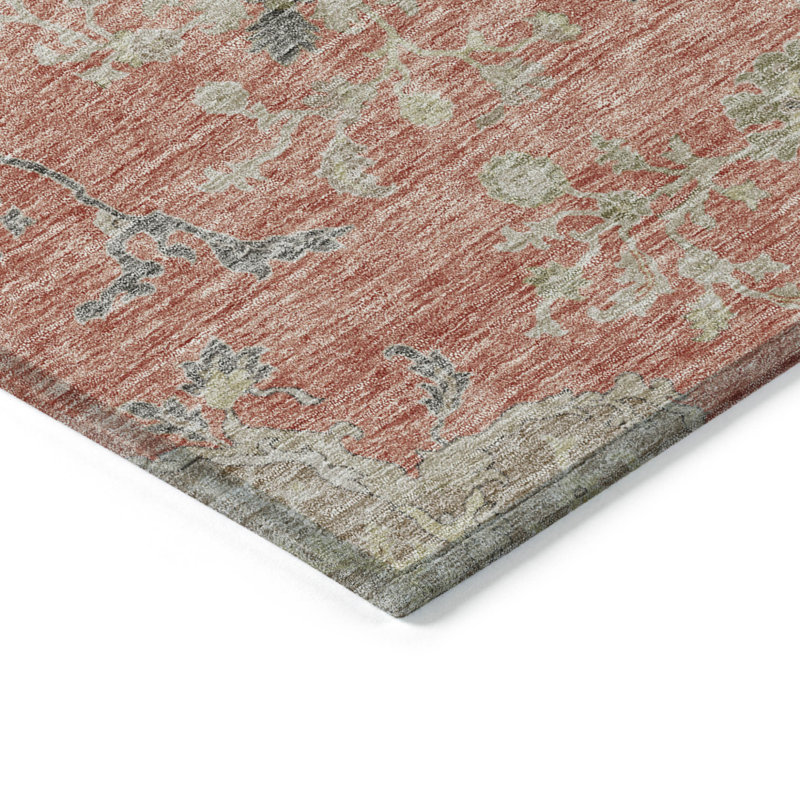 Tapis extérieur lavable à motif floral gris anthracite et gris 9 'X 12'