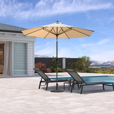 120'' Market Crank and Tilt Table Beige Umbrella with Crank Lift Counter Weights Included
