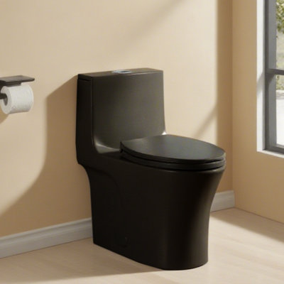 1.1/1.6 GPF Dual-Flush Elongated One-Piece Toilet with 17.32" ADA Comfort Seat Height, Ceramic Glazed Surface(Soft Close Seat Included), Matte Black