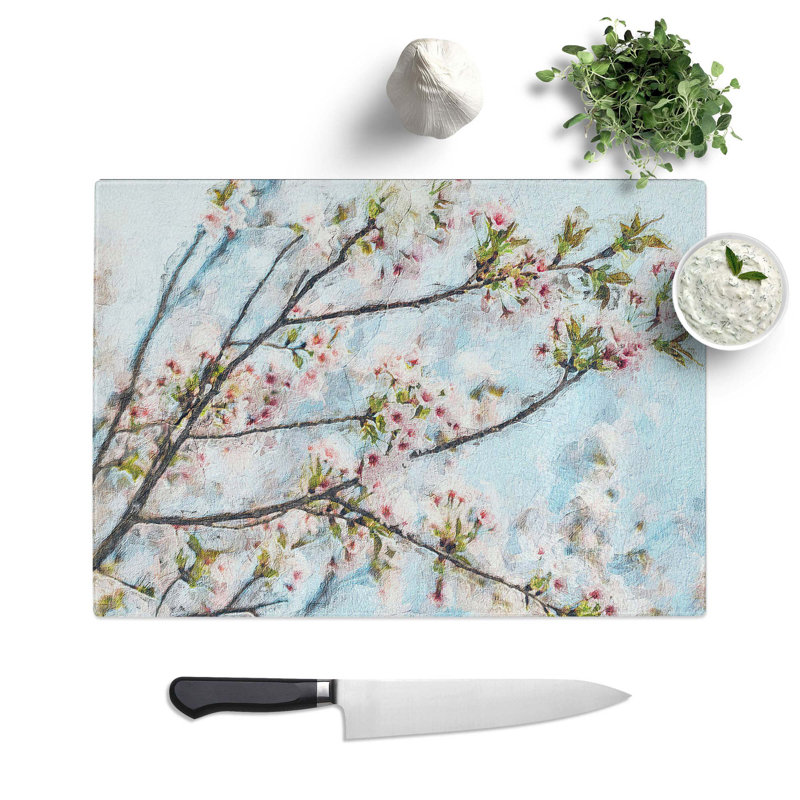 Tempered Glass Cherry Blossom Tree Chopping Board, 28.5 cm W x 20 cm L