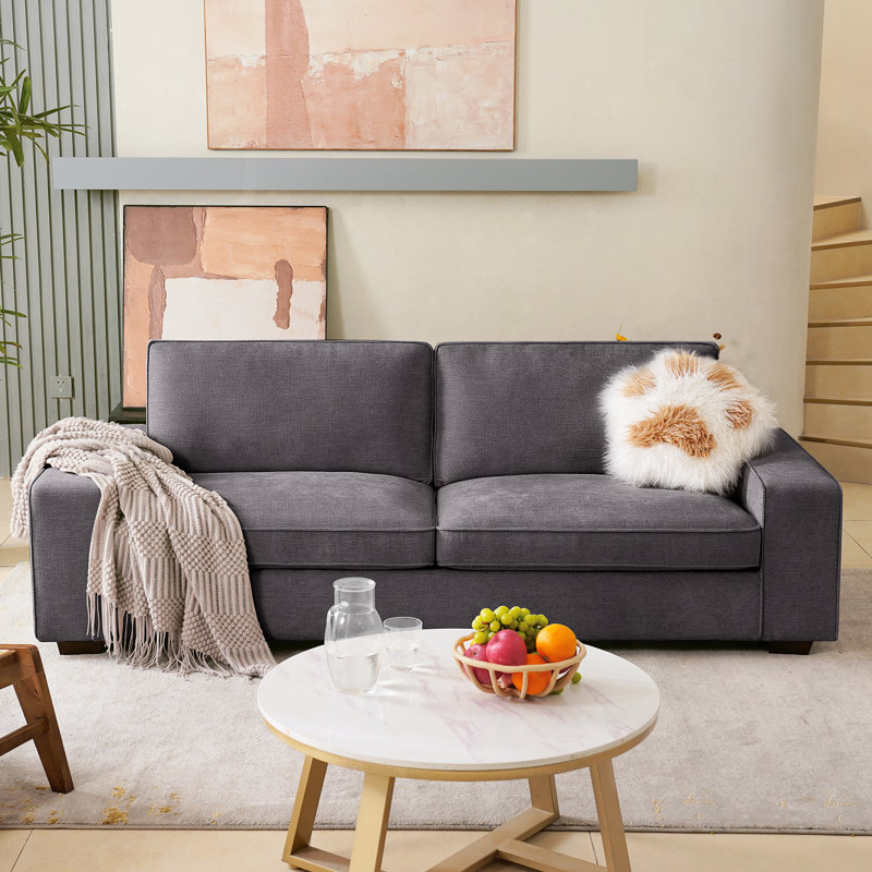 Pinederosa 88.58'' Chenille Square Arm Sofa, Dark Gray