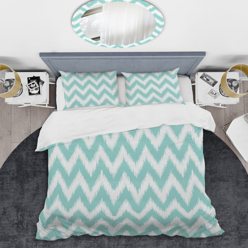 Ensemble de housse de couette à motif géométrique en tissu vert, Housse de couette simple + 1 taie décorative stan