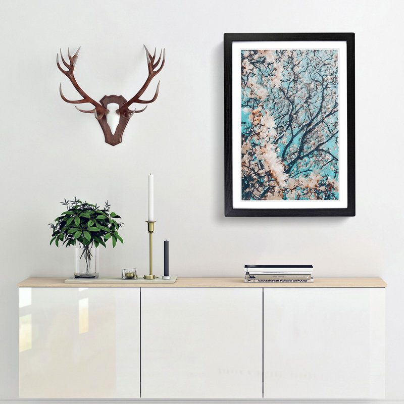 Pale Pink Magnolia Tree in Abstract - Picture Frame Graphic Art Print, 87cm H x 62cm W x 2cm D, Black Framed