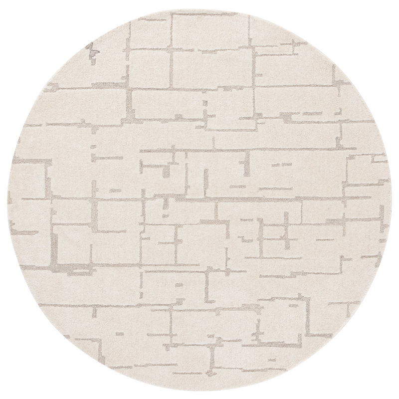 Dizdar Ebony Hand Tufted Wool/Cotton Abstract Rug in Ivory/Gray, Round 6'