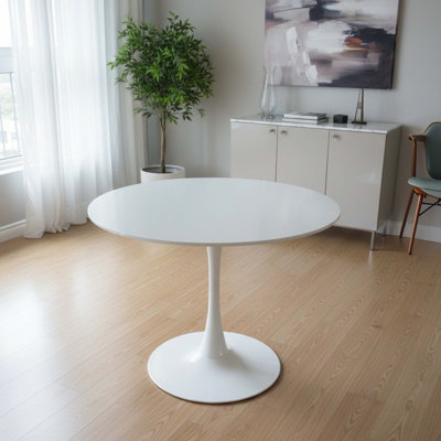 Modern minimalist 42" round dining table with MDF tabletop and metal base,Seats 4–6 for dining rooms,kitchens and cafes