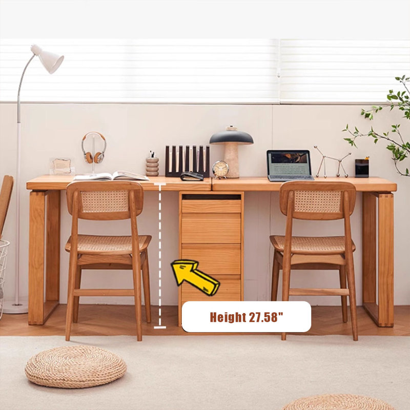 Bureau rectangulaire brun en bois massif, H 29,53 po x l 125,98 po x P 23,62 po