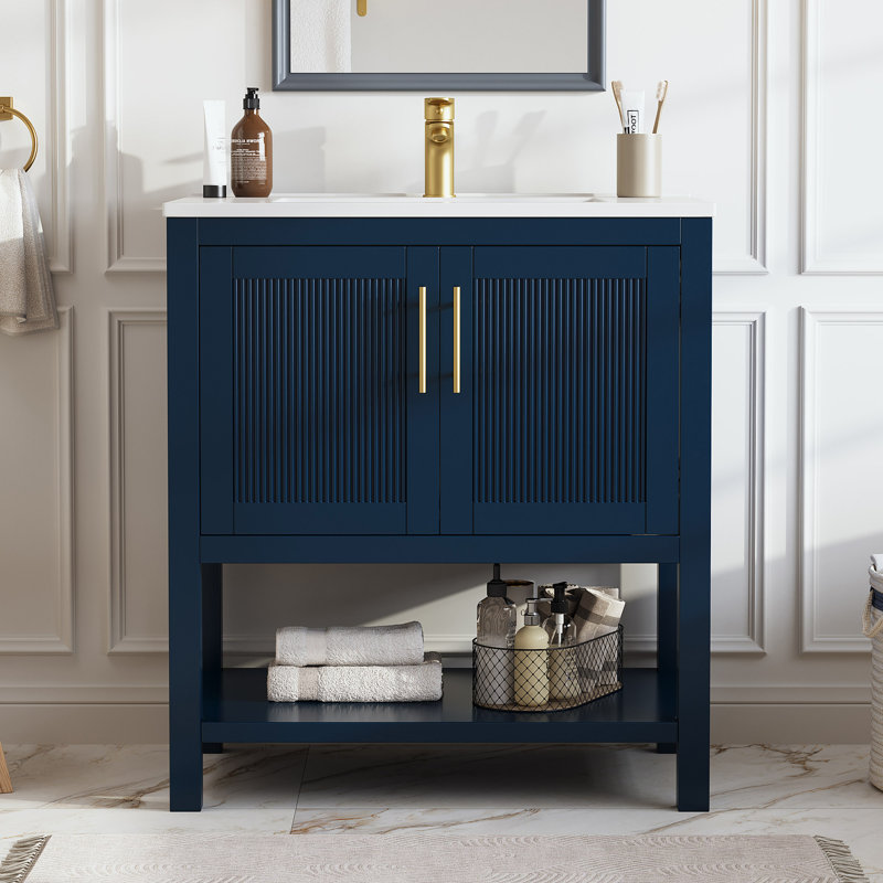 Allensville 30" Freestanding Single Solid Wood Frame Bathroom Vanity with Composite Solid Surface Top