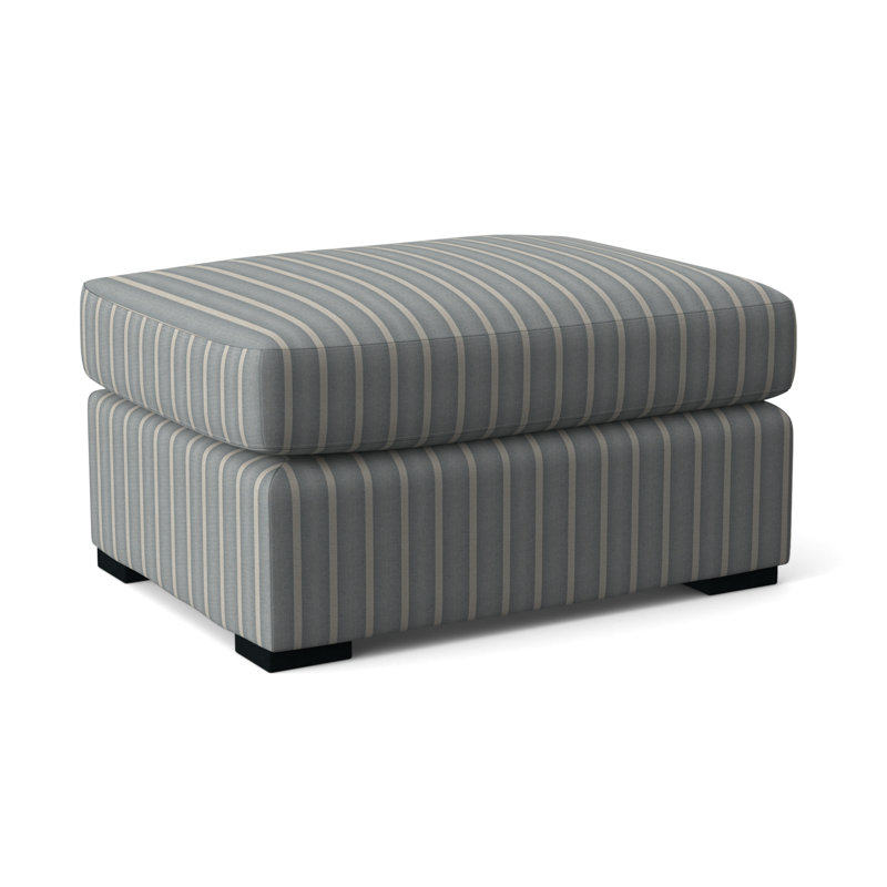 Bel-Air Ottoman, Light Blue and White Stripe, Black Finish
