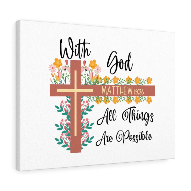 With God Matthew 19:26 Flower Cross - Wrapped Canvas Print, 46cm H x 61cm W