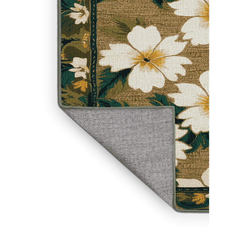Washable Pikake Hawaiian Area Rug, Rectangle 8' x 12'