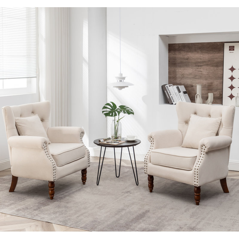 Eddy 29'' Wide Upholstered Wingback Chair, Beige
