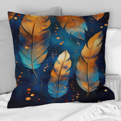 Coussin Boho Glam Gold Feathers On Cosmic Blue II - Feathers