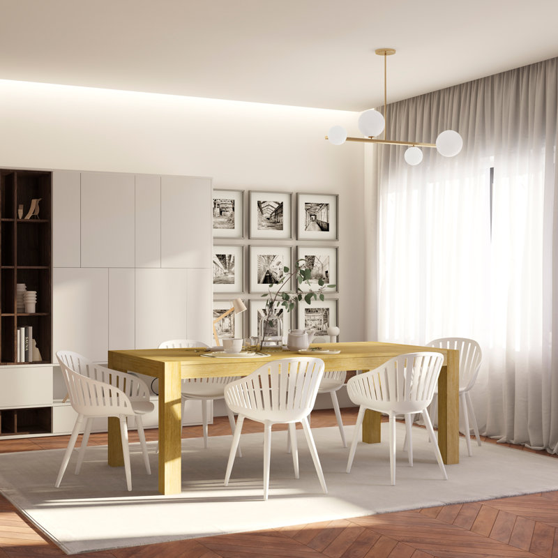 Alyisa 8 - Person Solid Wood Solid Wood Top Four Leg Dining Set, White, 7 Pieces: Table, 6 Chairs