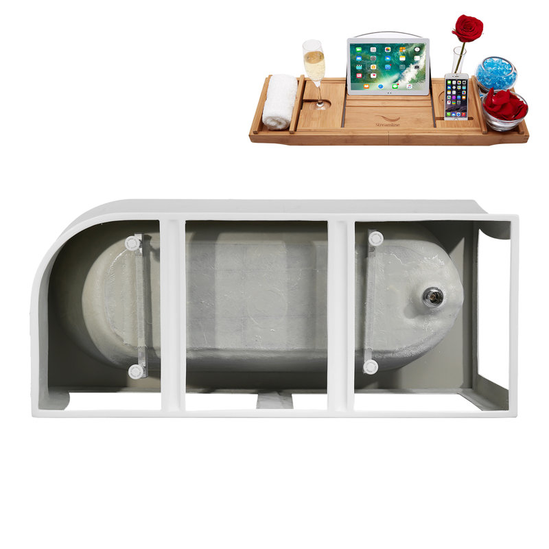 67" Streamline Soaking Freestanding Tub and Tray With Internal Drain, Polished Chrome