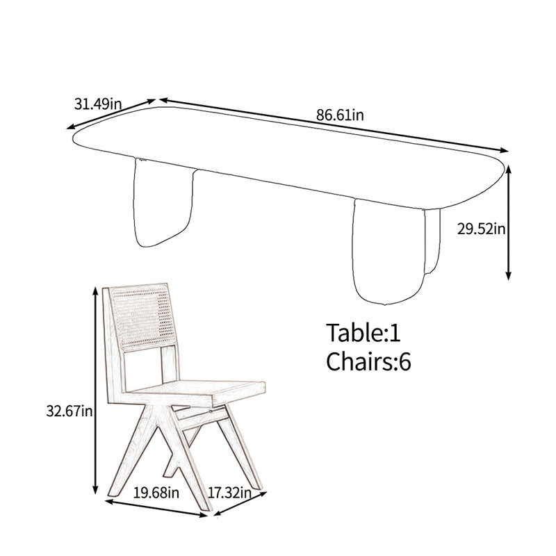 Warm solid wood table set, 29.52"H x 86.61"L x 31.49"W