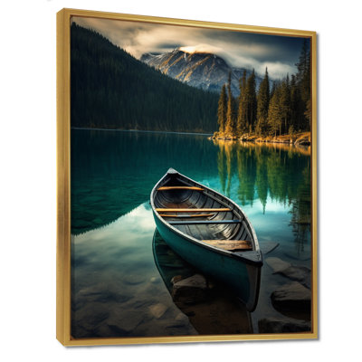«Canoe on Blue Forest Mountain Lake», reproduction d'art murale en bateau