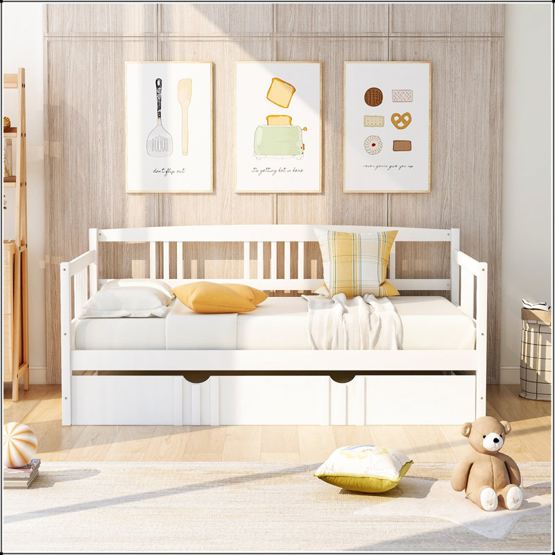 Daybed Wood Bed With Twin Size Trundle, Durable Pine Frame For Versatile Sleeping And Seating, Perfect For Guest Rooms And Small Spaces.
