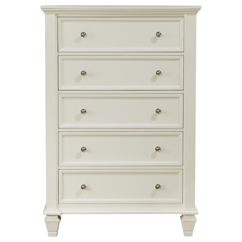 Commode de chambre à coucher 5 tiroirs Fraser blanc crème, Blanc, crème