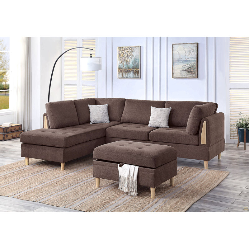 Ensemble modulaire 3 pièces avec repose-pieds revêtu de chenille couleur chocolat