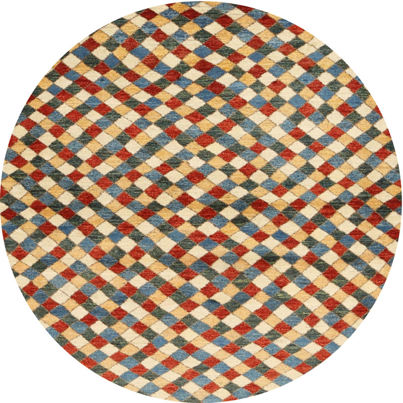 Tapis rouge/vert/brun zone contemporaine, Rond 5 pi