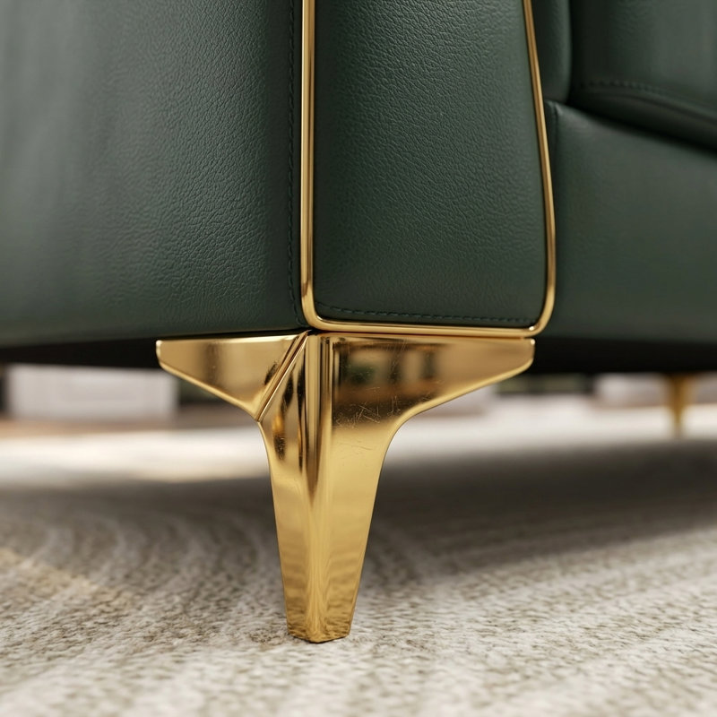 Canapé Chesterfield modulaire en similicuir vert avec pieds en métal et 5 coussins, Green- 3 + 2 Seat + 1 ottoman