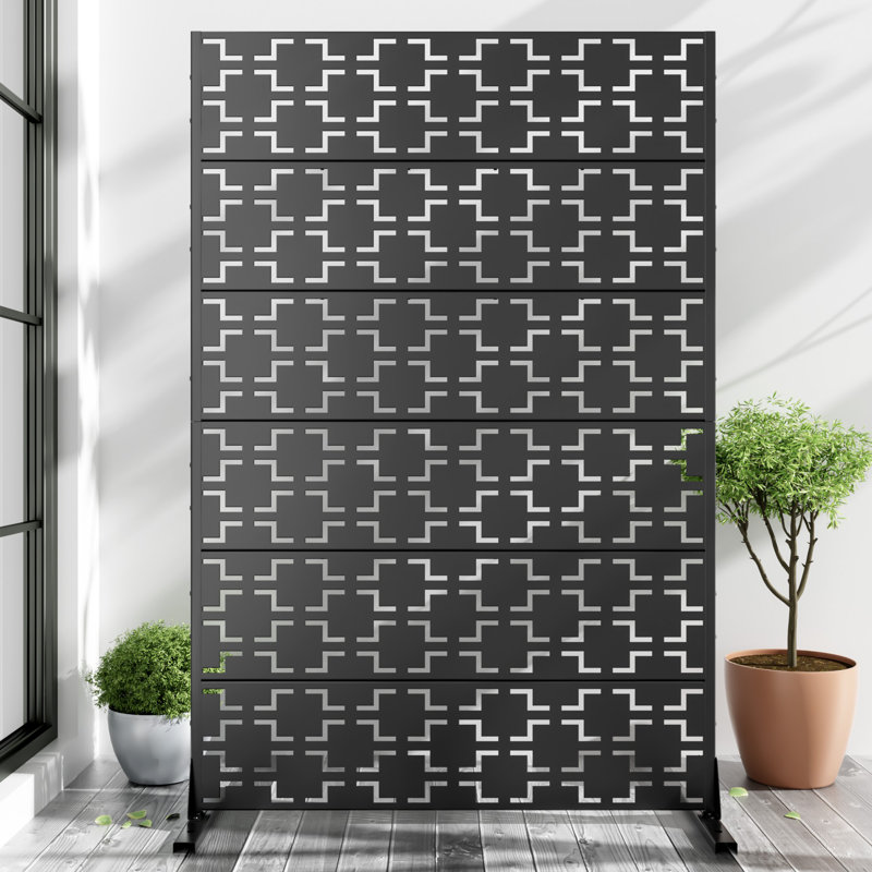 Panneau de clôture en métal pour écran d'intimité, Noir, noir, noir, noir, 72" H x 47" W x 16" D