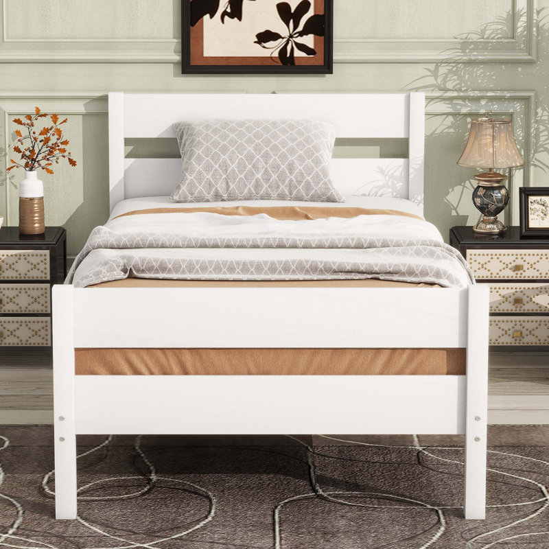 Bed With Headboard And Footboard,Rubber Wood Bed, White