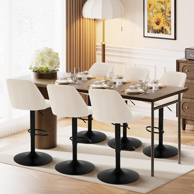 Set Of 2 Modern Swivel Bar Stools With Adjustable Height And Full Backrest, Beige