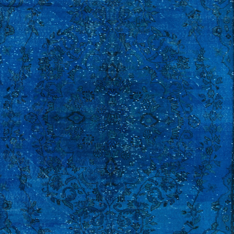 Tapis moderne égyptien bleu 6,2 x 10,2 pi avec motif en médaillon, tissé et noué à la main en Turquie