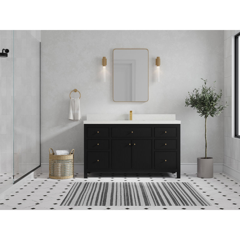 Meuble-lavabo simple 60 po, Quartz de Carrare