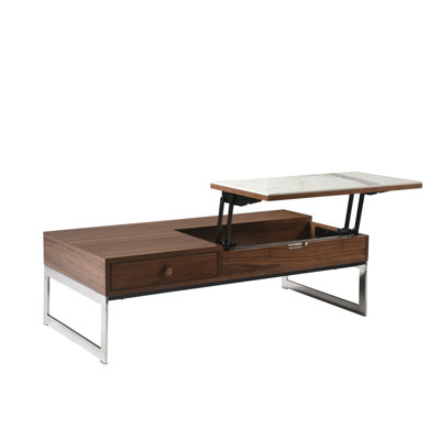 Sonja Transitional Rectangular Lift-Up Coffee Table With Sintered Stone Panel